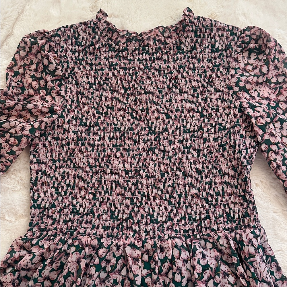 Lulu's Emerald Green and Pink Floral Dress, M - Picture 2 of 13